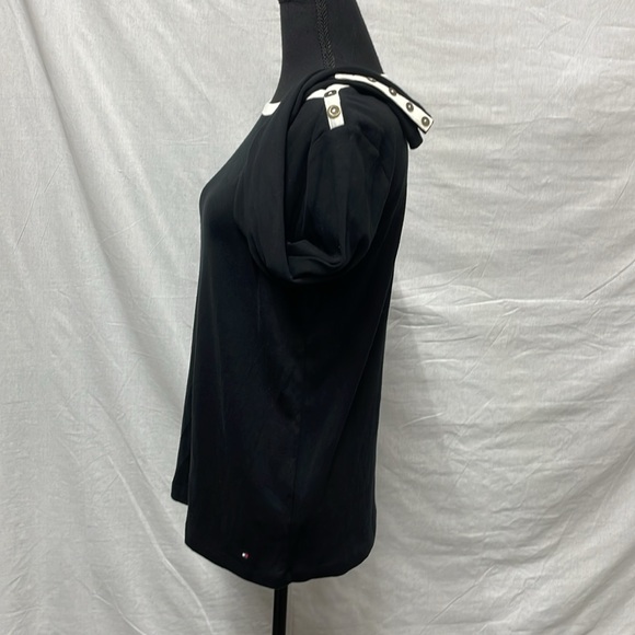 Tommy Hilfiger  Long-sleeve black tee, white boatneck collar, tunic, size L - Picture 2 of 8